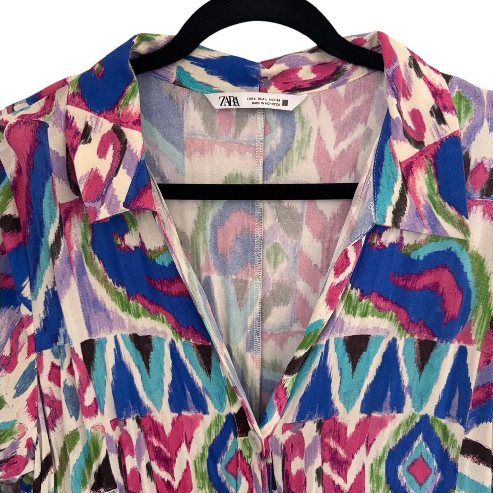 Zara Multicolor Abstract Midi Dress 100% viscose size large - Picture 3 of 6